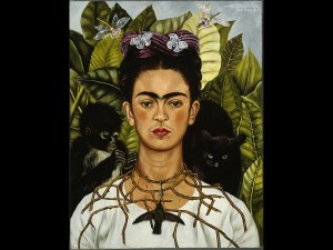 Frida Kahlo, Autoritratto con collana di spine e un colibrì,1940, olio su lamina metallica, 63,5 x 49,5